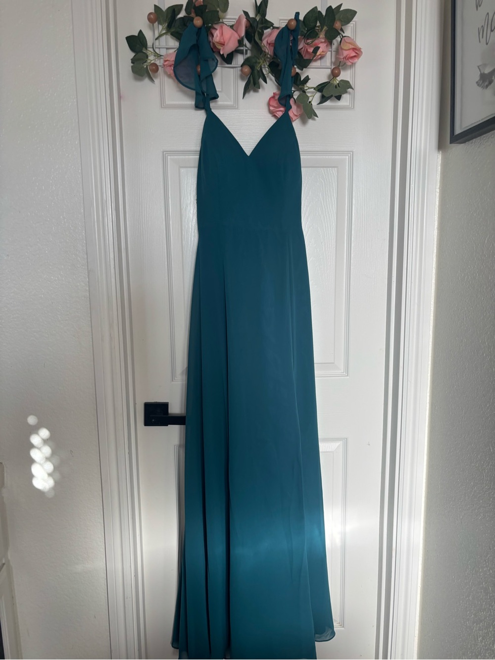 Teal Halter Elegant dresswith Tie Shoulder Straps